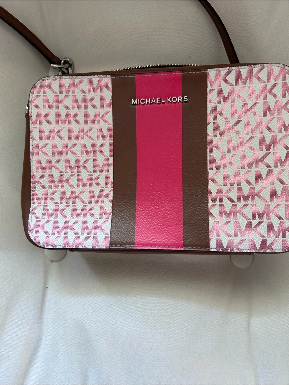 Michael Kors Pink Signature Stripe Crossbody Bag